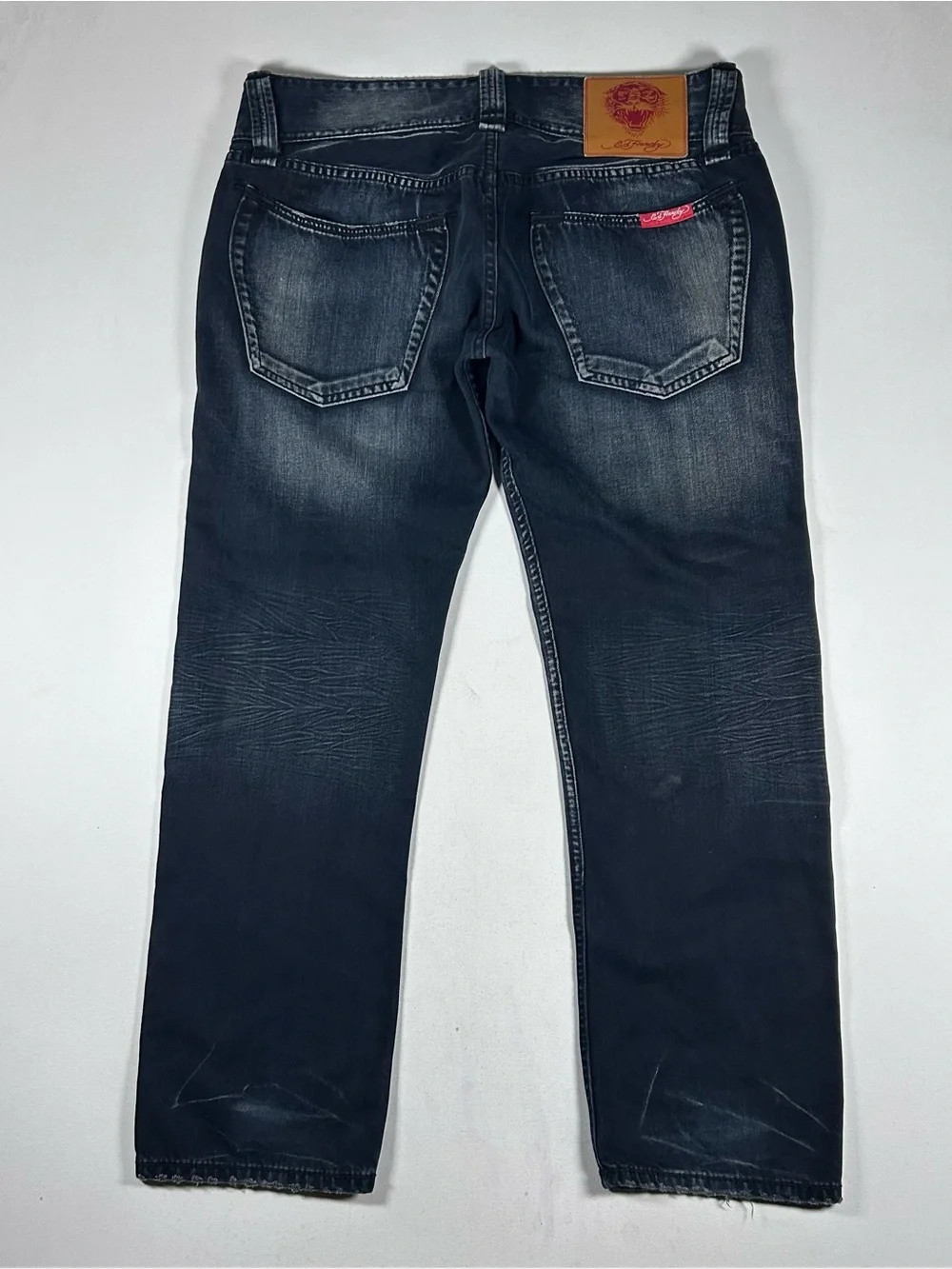 Ed Hardy Tiger Embroidery Jeans 38x32 Distressed Y2K Denim Pants Baggy Bedazzled